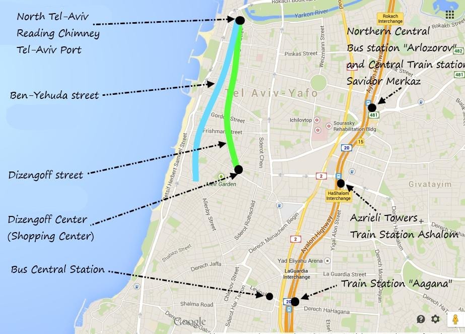 bản đồ của Tel Aviv giao thông công cộng